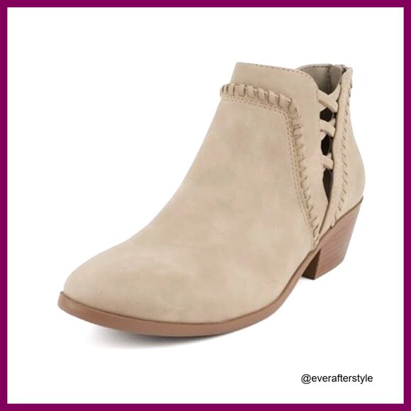 Ankle Booties with Elastic Cross Straps, Imitation Suede Vegan Leather - Picture 2 of 6